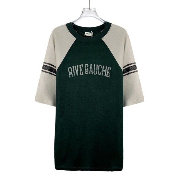 Saint Laurent Paris Rive Gauche Distressed Letter Print Cotton Short-Sleeve T-Sh - Picture 1 of 8